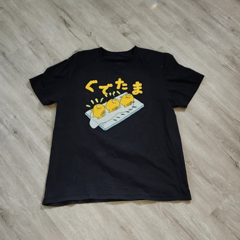 Mens Gudetama Kawaii Japanese Tshirt Black Size Large